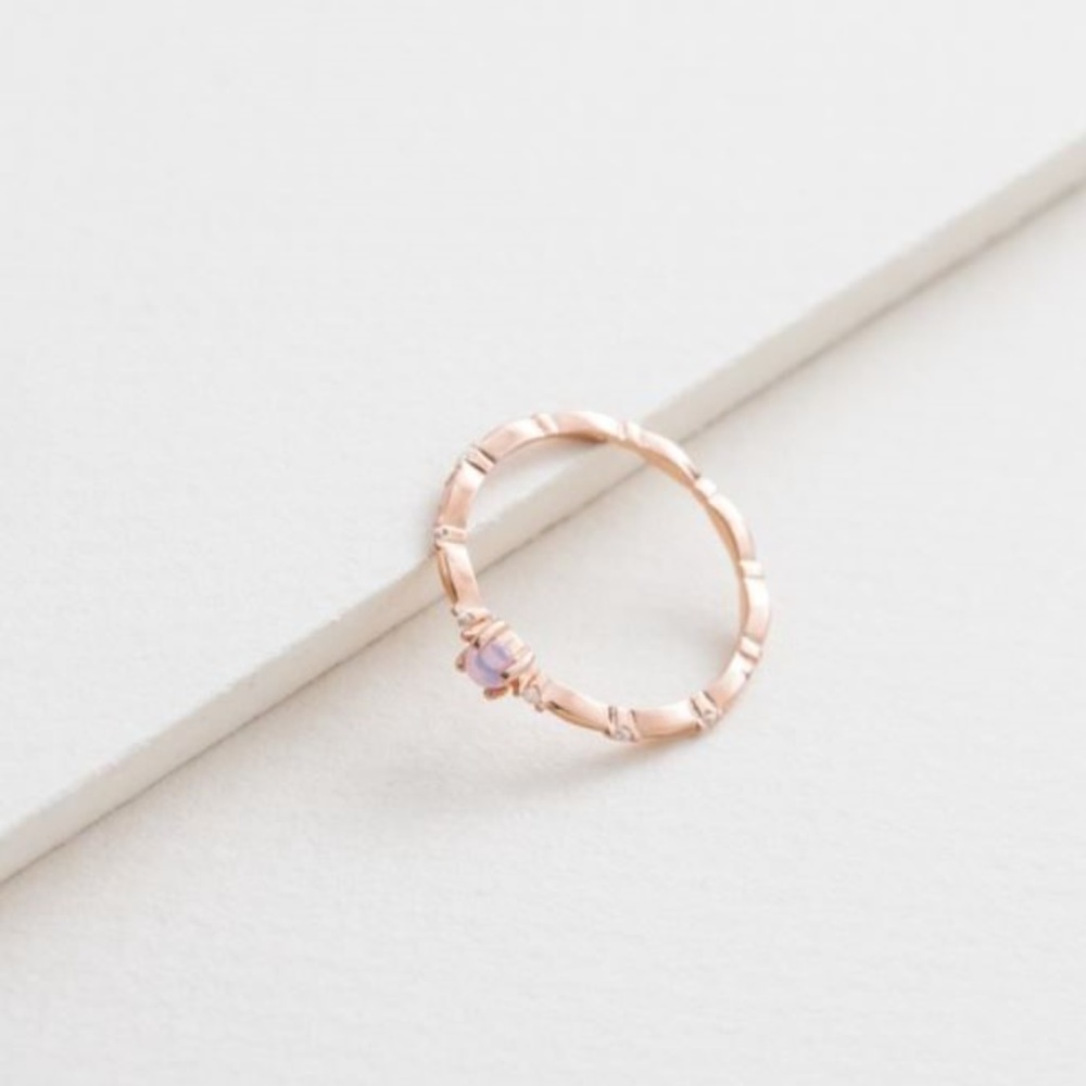 Pink Opal Rose Gold Ring 14K Plated over Sterling - Picture 3 of 4